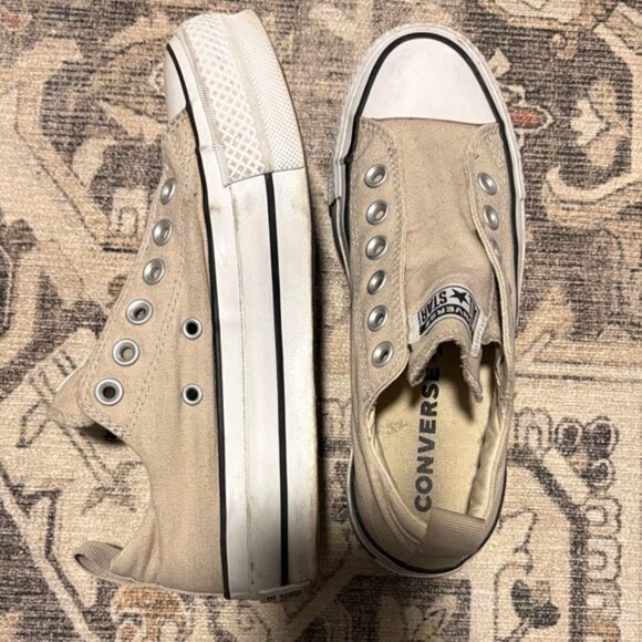 Converse Slip-On Canvas Sneakers - Beige and White - Picture 2 of 2